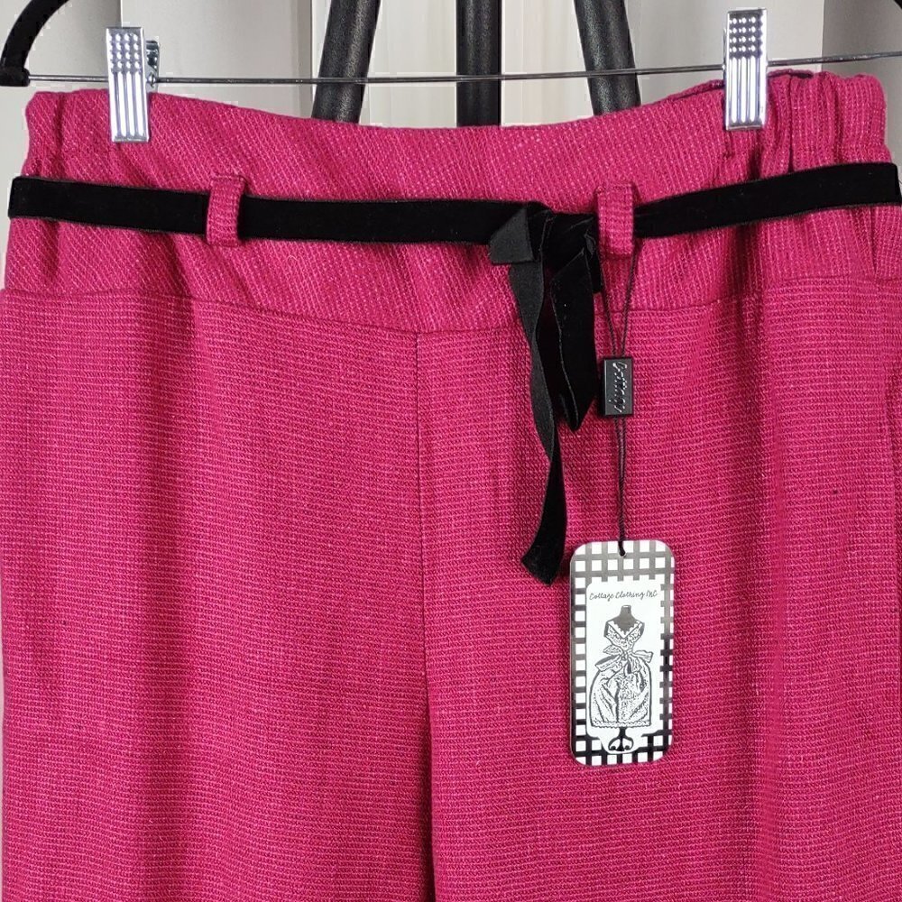 Cottage Clothing Inc. Raspberry & Black Highlights Linen Pants Size Medium (NWT) - Picture 2 of 11